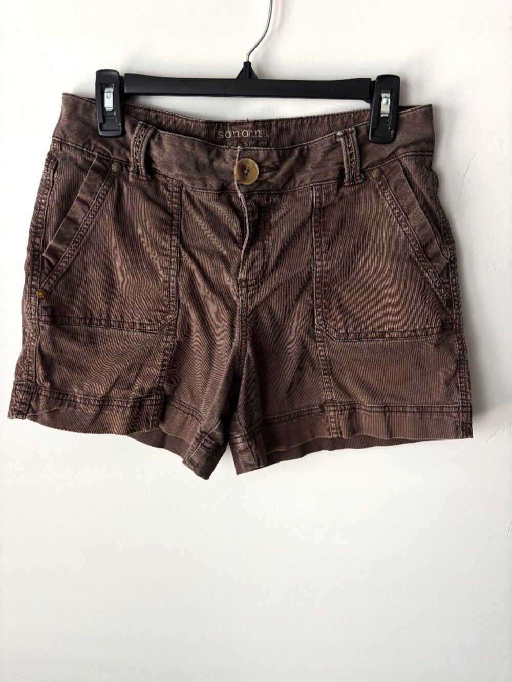 Women's Sonoma Brown Corduroy Utility Shorts Patch Pockets Size 8 Gorpcore